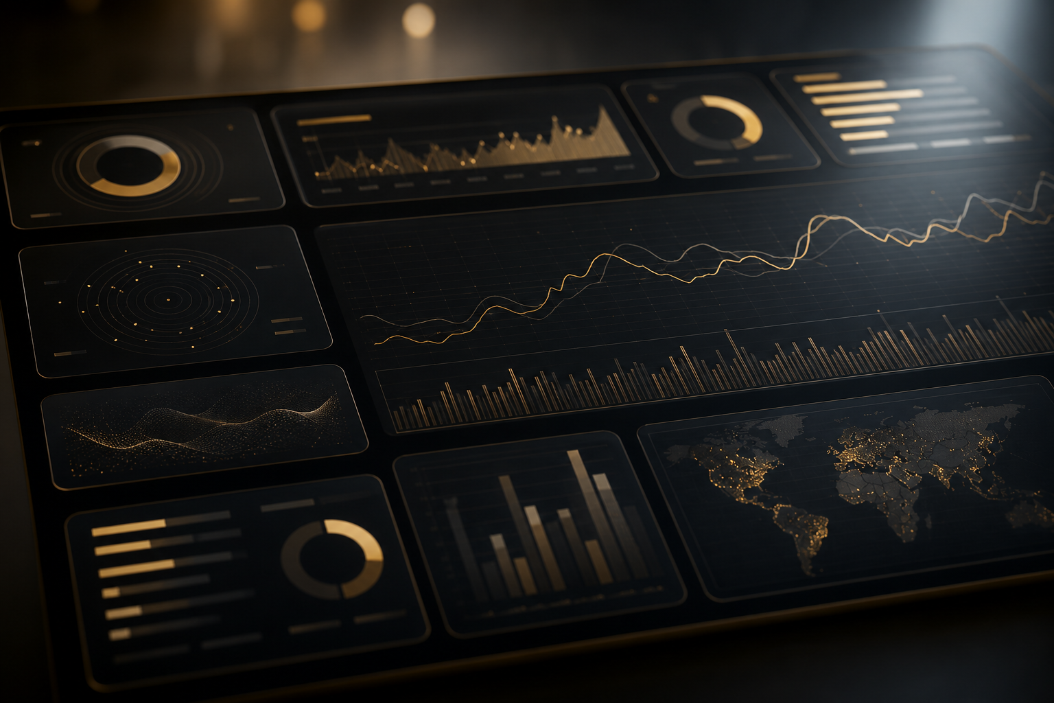 Executive operations dashboard concept, synthetic illustrative render